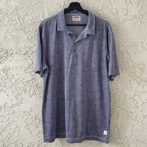 Linksoul Tempus Fugit Polo XL Blue Grey Floral Leaf Print Golf Short Sleeve Shir